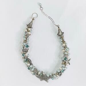 Handmade Beaded Pearls Starfish Shells Chunky OOAK Whimsical Statement Necklace